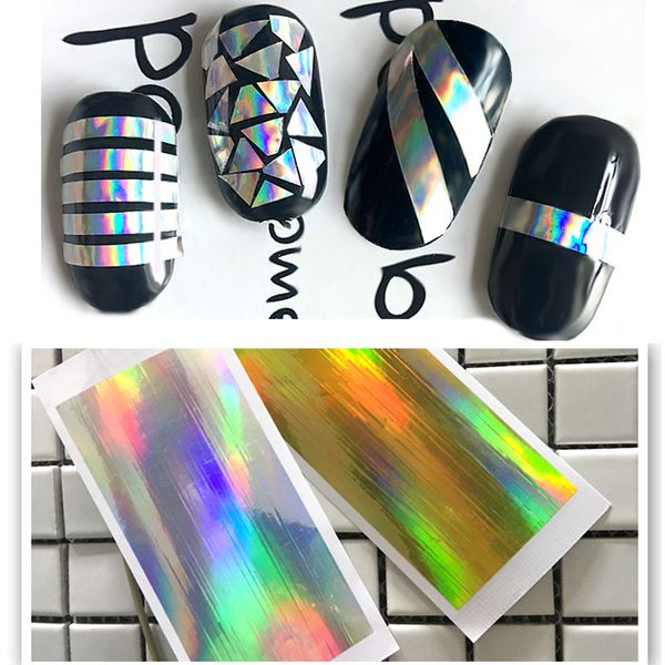 

stickers & decals laser starry nail foils holographic gold silver paper manicure art decorations, Black