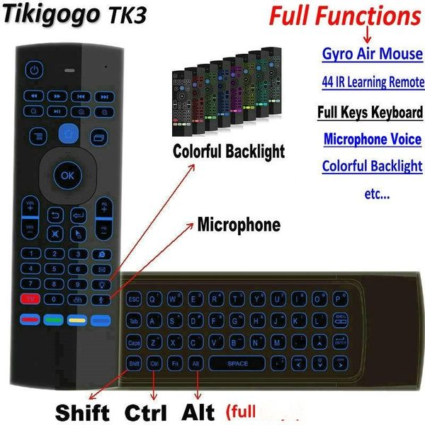 

consumer electronics tikigogo tk3 backlight microphone 2.4g air mouse mini keyboard 44 ir learning for android smart tv box pk mx3 t3