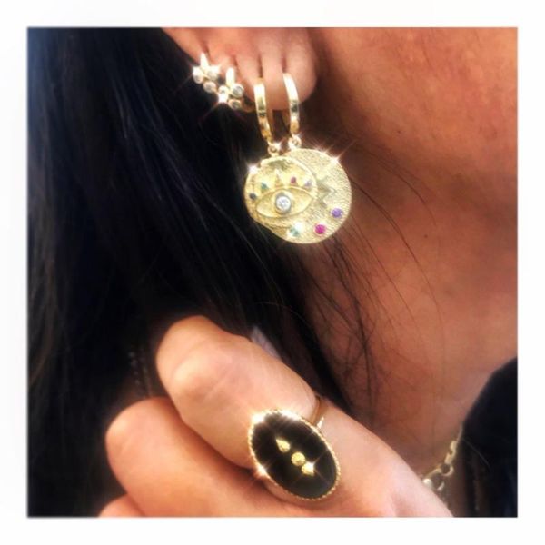 

round coin gold earring for women rainbow cz colors engraved lucky eye bohemia fashion jewelry, Silver