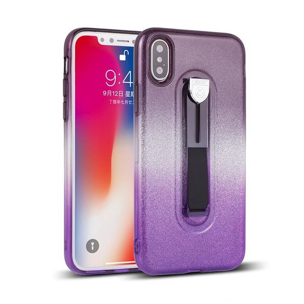 

for samsung galaxy s8 plus note 8 for huawei mate p10 pro glitter gradual two-tone tpu hidden stand drop protection phone case b