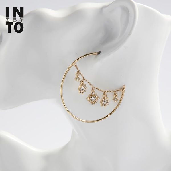 

hoop & huggie into charms round tassel geometry crystal earrings for women gold color square circle fashion jewelry 2021, Golden;silver