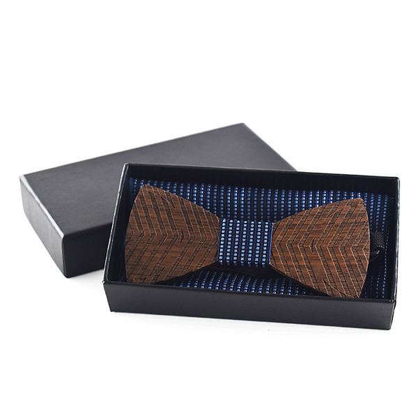 

dropshipping wood men striped bowtie set trendy british style wedding wave point suit bow tie with kerchief case, Blue;purple