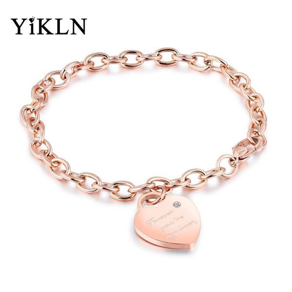 

charm bracelets yikln titanium steel classic heart for women rose gold color female models love chain & link yb18195, Golden;silver