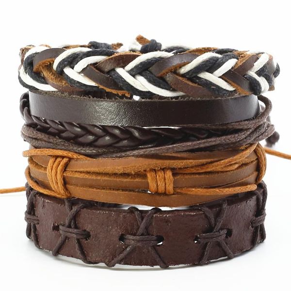 

new fashion 4pcs/set diy handmade multilayer woven leather men bracelets bangles vintage casual men's female jewelry accessories, Golden;silver
