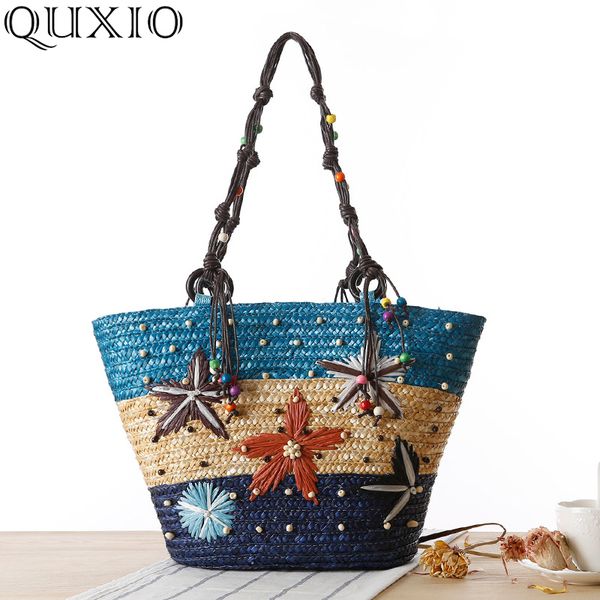 

starfish embroidery summer straw bag women tote bags 2020 new bohemian beading strap beach bags for lady shoulder bag zcy17