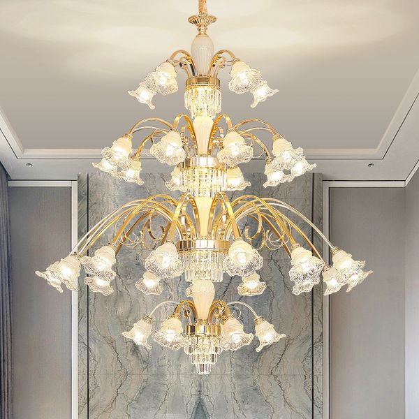 

apartment staircase long chandelier lighitng modern gold crystal chandeliers atmosphere duplex building villa hall large crystal hanging lam