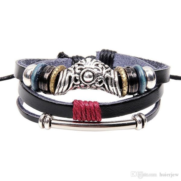 

leather bracelet adjustable retro genuine bead chain charm infinity bracelets, Golden;silver