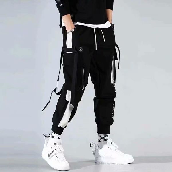 

autumn and winter men's casual overalls men's casual pants ins fashion brand large size loose hip hop foot-binding sports pants r4, Blue