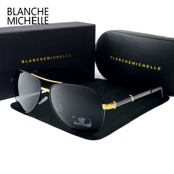 

blanche michelle 2020 pilot polarized sunglasses men uv400 brand driving sun glasses male with box, White;black