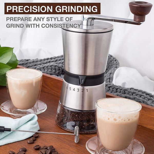 

manual coffee grinder conical ceramic burr portable hand crank mill 304 stainless steel