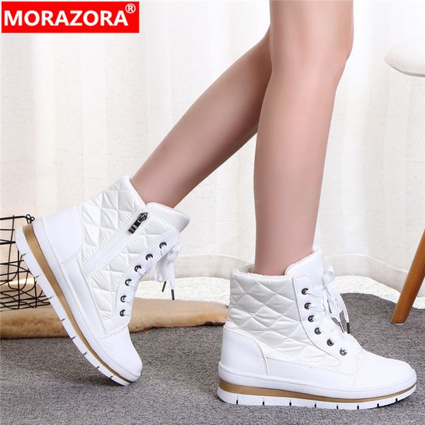 

morazora winter women boots fashion shoes snow boots zipper solid color ankle warm winter shoes female, Black