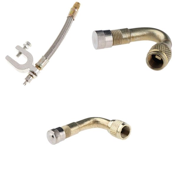 

3pc 45+90 degree universal copper tire valve+braided extension for car auto