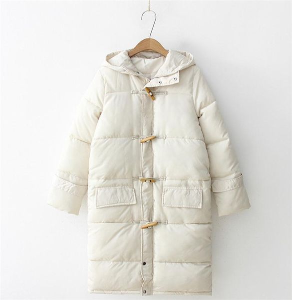 

ox horn button zipper outerwear loose hood show overcoat cotton jacket coat autumn winter new women's middle long versatile coat, Black