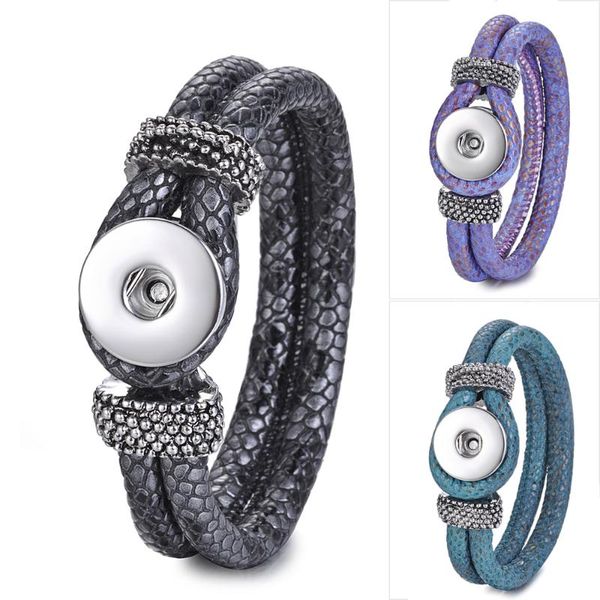 

vocheng ginger snap charms bracelet double pu leather for 18mm snap button interchangeable jewelry 6 colors nn-631, Golden;silver