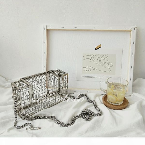 

ins hollow out clutch bag bird cage women handbag tote metal cage girls handle bags purse fashion party pouch evening bag