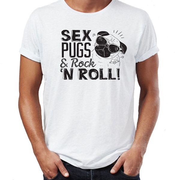 

pugs & rock and roll funny dog pug mens t-shirt t-shirt short sleeve fashion t shirt 2017 new arrival men