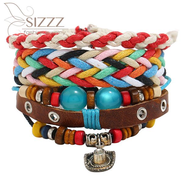 

sizzz 2020 factory direct retro rope woven diy three-piece combination bracelet&bangles for women/men, Golden;silver
