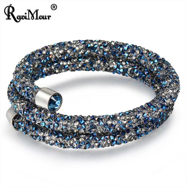 

ravimour trendy strand bracelet for women men jewelry crystal charms bracelets & bangles costume cuff wristband bijoux femme new, Black