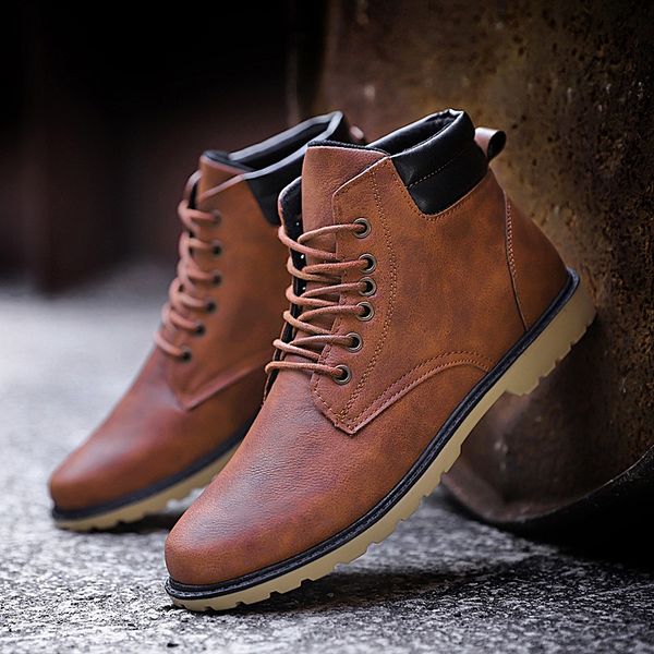 

nice autumn men boots vintage brogue college style men casual shoes lace-up warm boots for shoes sneakers chaussure homme, Black