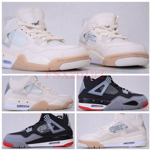 

new off mens designer shoes jumpman 4 4s basketball shoes sail muslin white black bred sneakers women retro athletics sports trainers 5.5-13
