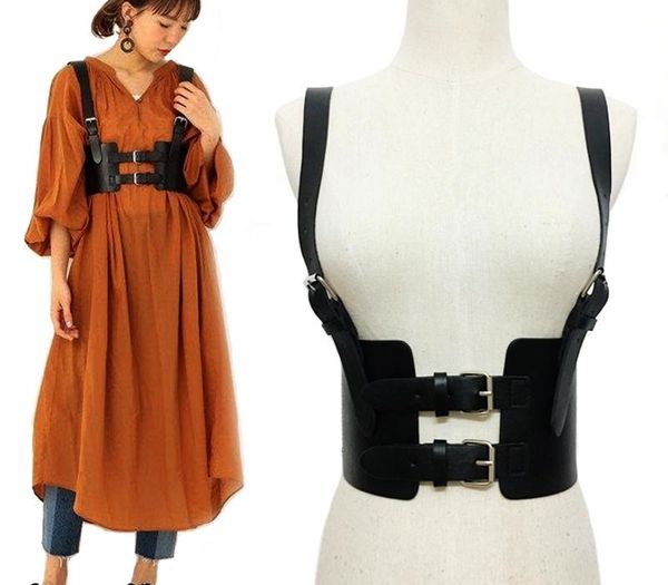 

new women leather cowboy chest harness body bondage corset female slimming waist belt suspenders straps y200501, Black;brown