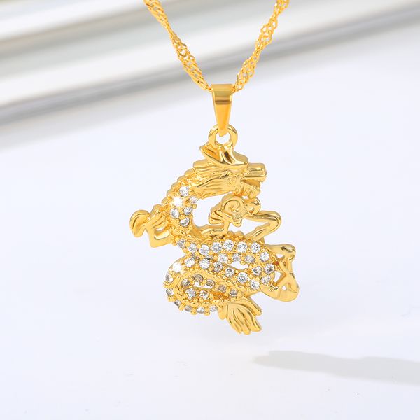 

2020 anniyo cz dragon pendant necklaces for women men gold color jewellery cubic zirconia mascot ornaments lucky symbol gifts, Silver