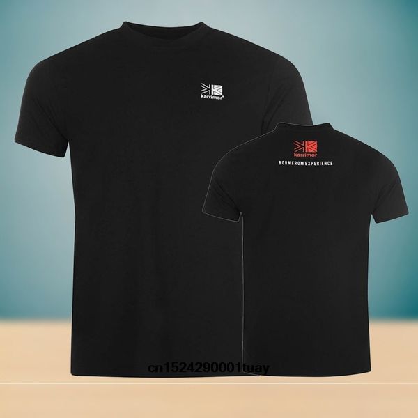 

karrimor brand custom mens short sleeve cotton t-shirt 2 sides printed black