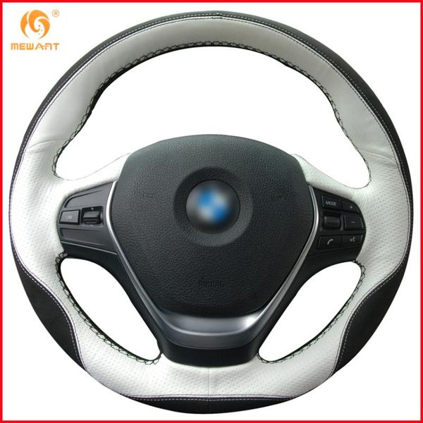 

mewant white leather black suede car steering wheel cover for f20 2012-2020 f45 2014-2020 f30 f31 f34 2013-2020 f32 f33 f36