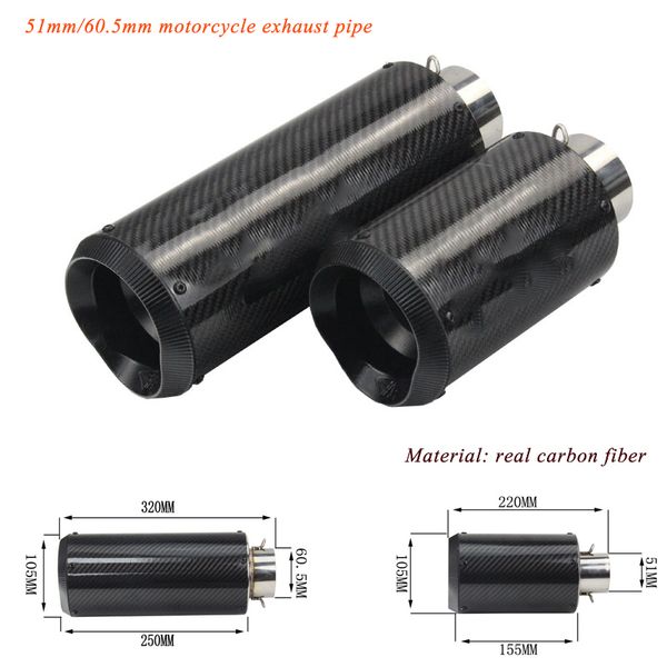 

motorcycle carbon fiber exhaust muffler pipe with db killer for 51mm 60.5mm header baffler system refit tail vent pipe