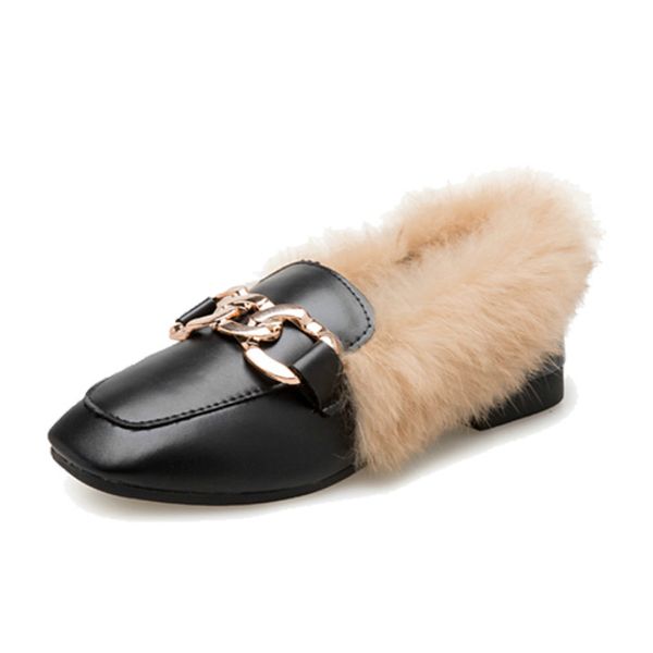 

fashion designer women winter warm shoes faux fur mocassin flat shoes casual slip on mules women fluffy loafers ba08, Black