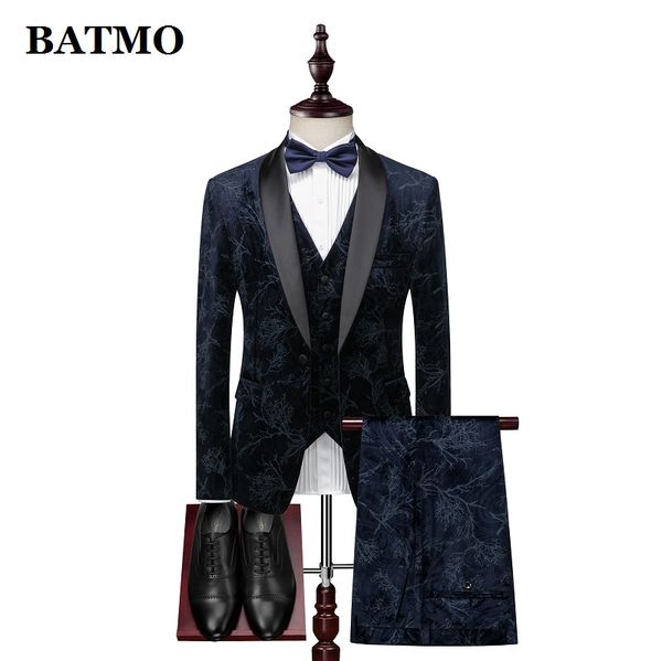 

batmo 2020 new arrival fashion printed flowers casual suits men,men's wedding dress,jackets+pants+vest,xz302, White;black