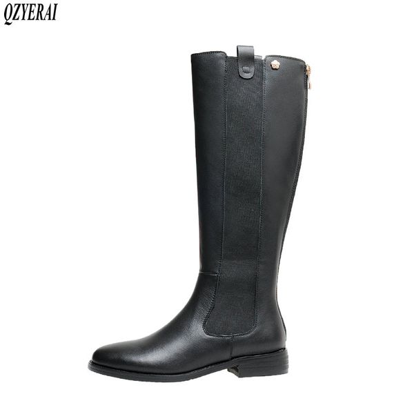 

черные новое зимнее колено высоких сапоги из натуральной кожи сапог женских теплого мотоцикла рыцарь снег коровьей женщина обувь, Black