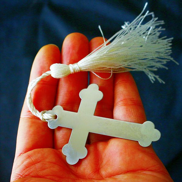 

silver metal cross bookmark with tassel boxes baby shower party gift favor