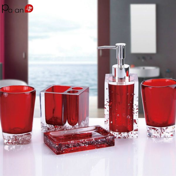 

crystal ice flower bathroom accessories set 5pcs soap dish dispenser toothbrush holder tumbler wash kit transparent acrylic t200506