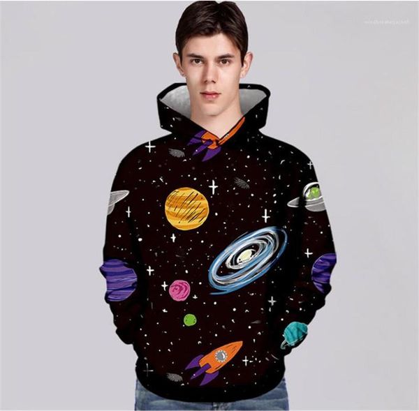 

designer hooded long sleeve loose spacecraft printed mens fashion wram sping clothing males 3d hooies mens, Black