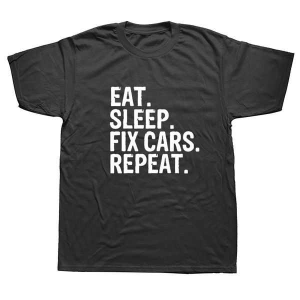 

novelty eat sleep fix cars repeat mechanic t-shirt mens short sleeves oversized streetwear hip hop printed t shirts tees