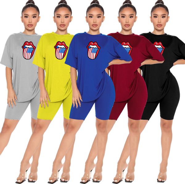 

women two piece sets tracksuits loose o-neck fitness short suits half sleeve casual printed sporty outfits, Gray
