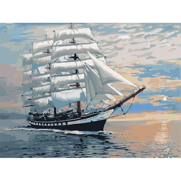 

16x20'' sailboat frameless paint by numbers diy oil painting on canvas for kids