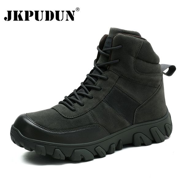 

tactical combat boots men genuine leather us army hunting trekking camping mountaineering winter work shoes bot jkpudun, Black