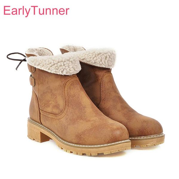 

sale winter brand new warm brown gray women ankle snow boots round toe med heel lady casual shoes eh902 big size 10 43, Black