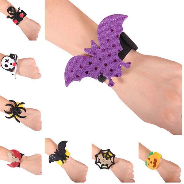 

halloween clap ring kids wrist band cartoon wristband hallowmas pumpkin bat skull devils strap christmas children bracelet party gifts d9903, Red;brown
