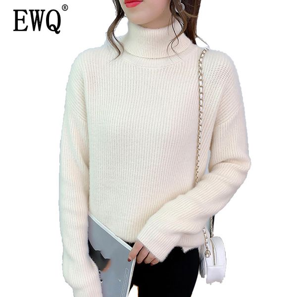 

ewq] 2020 autumn winter new solid color pullover long sleeve turtleneck casual knitting fashion women's sweater 3ac403, White;black