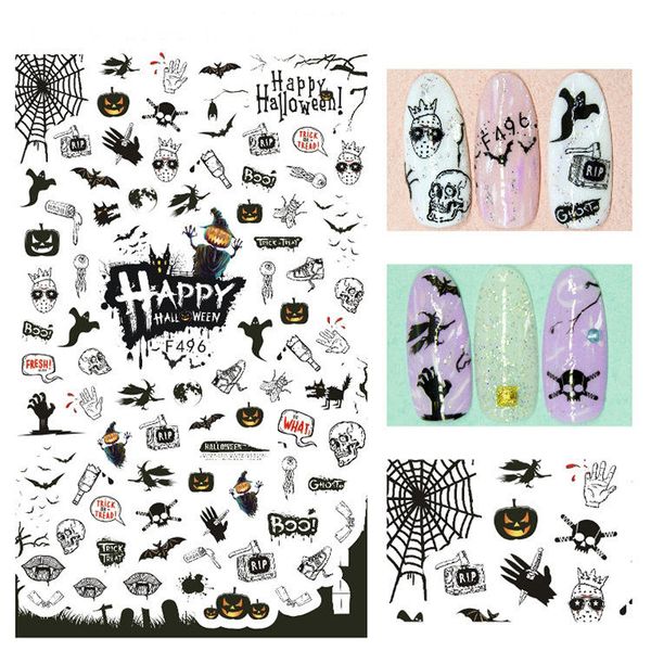 

new halloween bat witch sticker nail art design water transfer sliders decals for nail sticker 3d tips decorations, Black