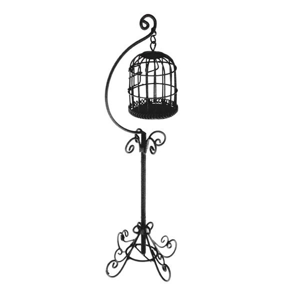 

1:12 dollhouse miniature black metal bird cage with holder stand decor
