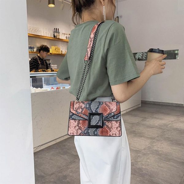 

women retro serpentine crossbody bags chain round handbags printed small pu leather shoulder bag female snake messenger bag #ng