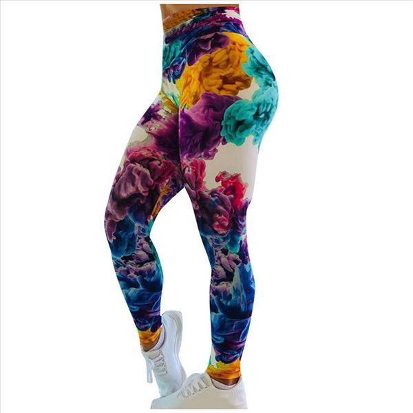 

lr4 tie краситель печатные леггинсы цветные workout legging женский цвет legging высокой талией привлекательный graffiti printed брюк, Black