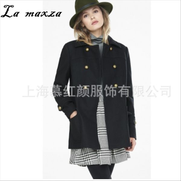 

women's wool & blends 2021 winter clothes black double breasted coat elegant vintage slim plus size short