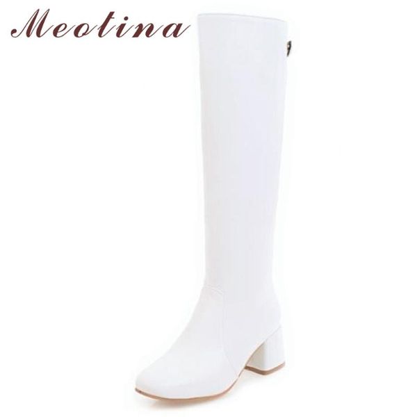 

meotina women high heels winter shoes black zipper riding boots 2020 knee high boots winter thick heel female long size 43