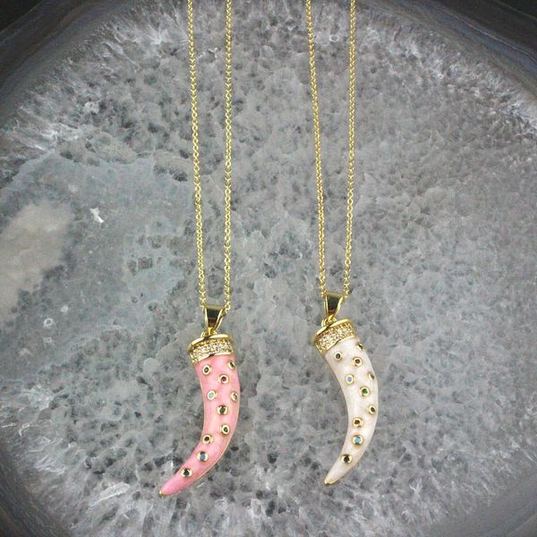 

10pcs/lot new design adjustable cz necklace,horns cubic zircon enamel component,popular plated rosary chain necklace wholesale, Silver