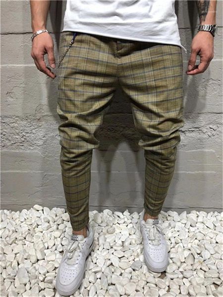 

waist pencil pants long trousers new homme pantalon mens clothing hiphop mens designer pants casual plaid mid, Black